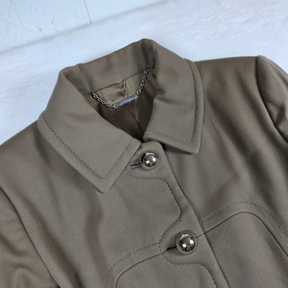 Elie Tahari Womens Scalloped Button Front Trench Coat Taupe Brown Lined Jacket